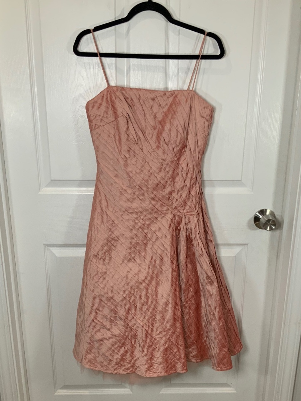 Flores & Flores Silk Cocktail Dress 8 Blush Pink Fit Flare Y2K Party Tulle Hem